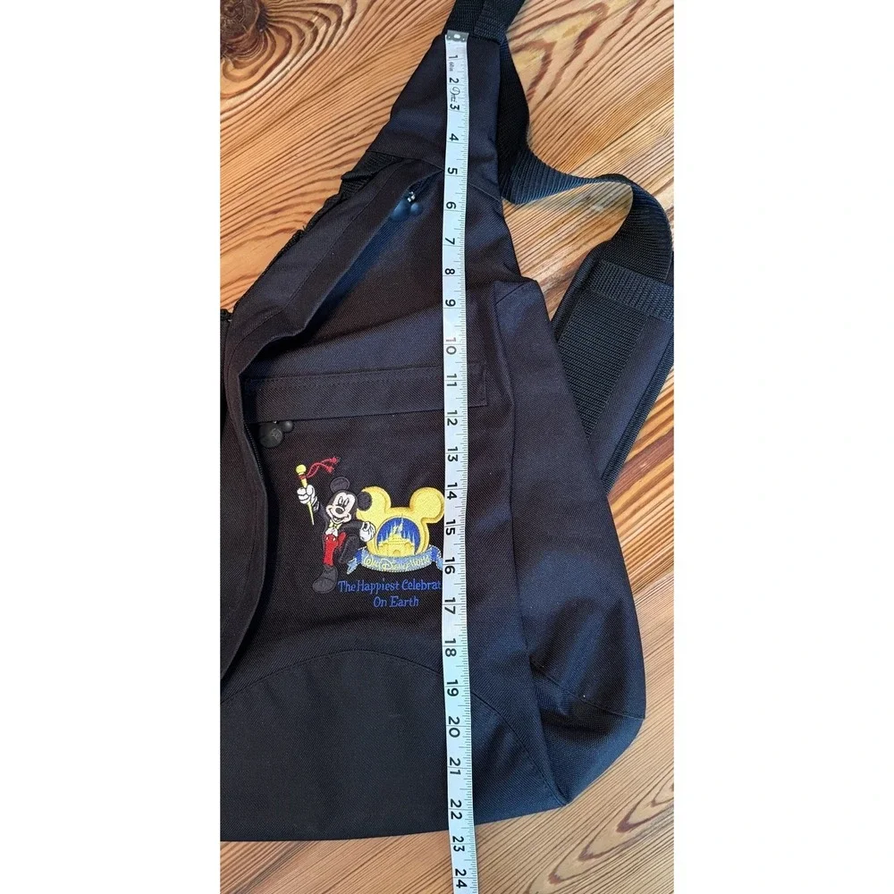 DISNEY WORLD Sling Backpack 2005 Embroidered MICKEY HAPPIEST CELEBRATION Ear Zip